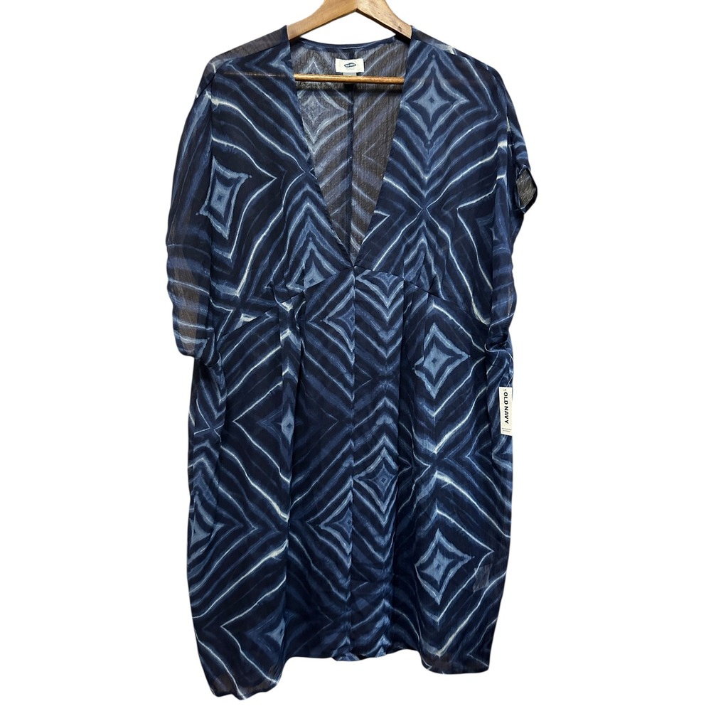 Old Navy Blue Diamond Print Swim Cover Up Tunic Top Dress XL
